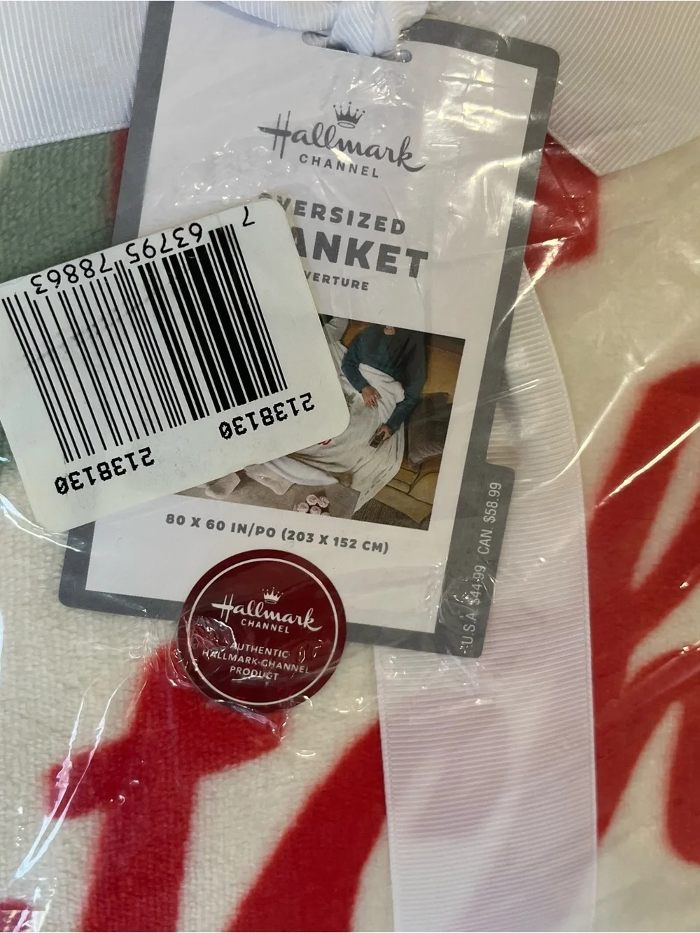 Hallmark White, Red & Green Festive Script Throw